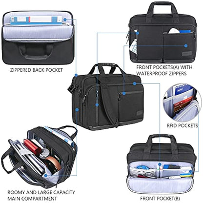 VANKEAN Laptop Briefcase for Men Women, Fits Up to 17.3 Inch Laptops Premium Shoulder Bag with Strap Expandable Messenger Bag, Water-Repellent Laptop Case Computer Bag for Travel/Business/School