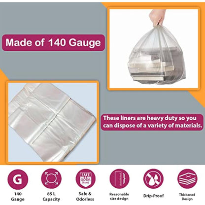 200 Large Strong Clear Bin Bags (18 x 29 x 39 Inches) - Plastic Recycling Bin Liners - 140 Gauge Trash Bags for Rubbish, Waste, Refuse & Dustbin Sacks - 85 Liters