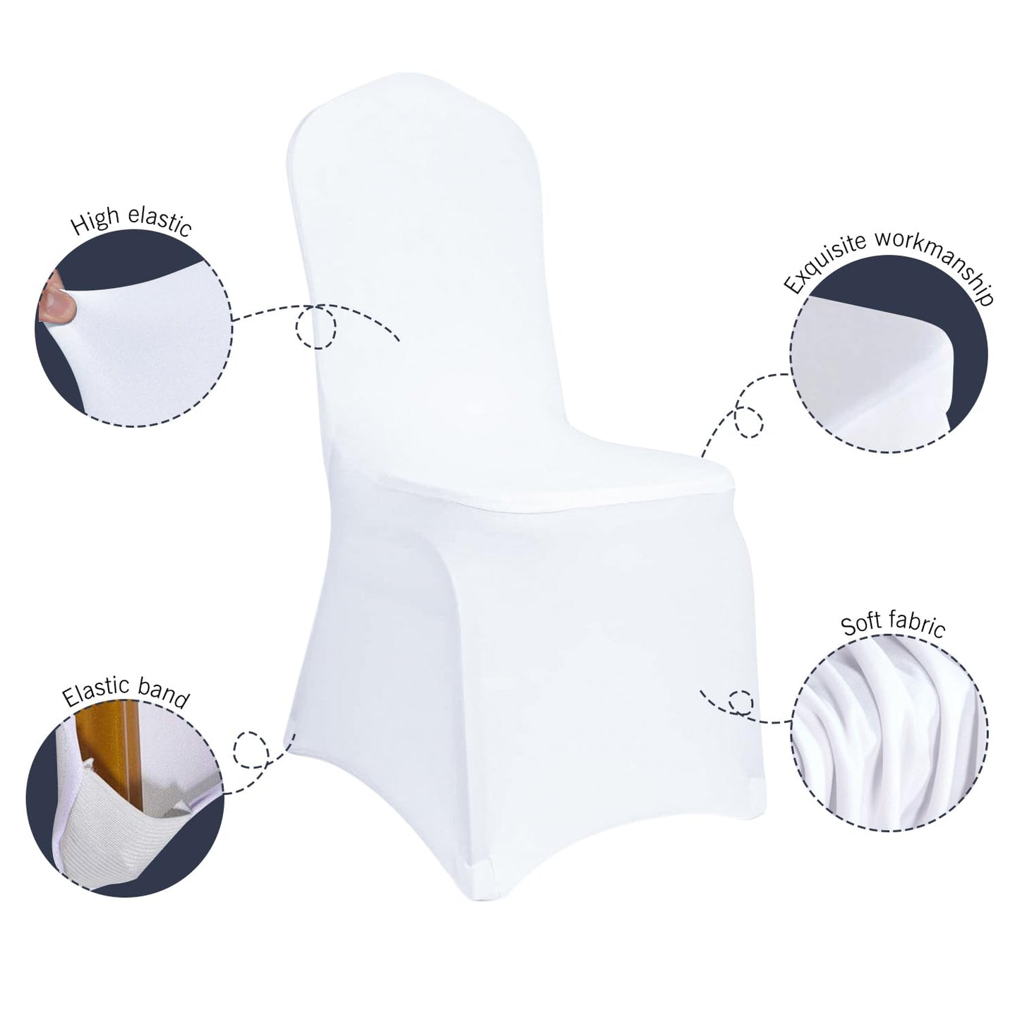 Kapwall 12 PCS White Chair Covers, Spandex Stretch Washable Chair Covers for Wedding,Party and Banquet