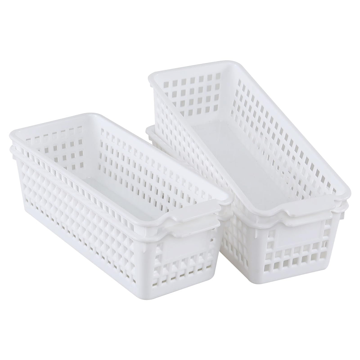Innouse 4 Packs Small Slim Plastic Storage Baskets for Desktop, White