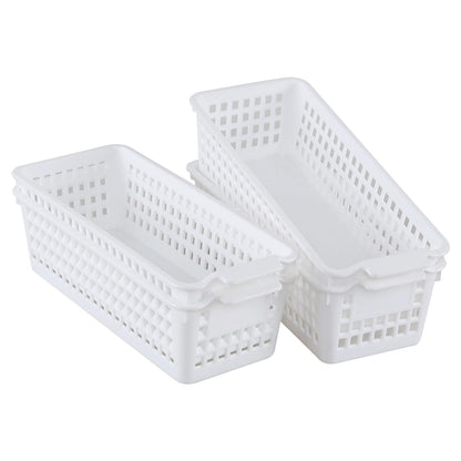 Innouse 4 Packs Small Slim Plastic Storage Baskets for Desktop, White
