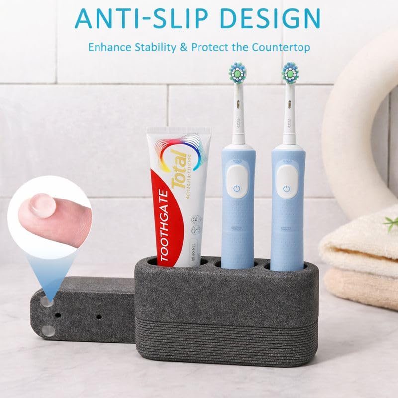 Blissilk Electric Toothbrush Holder Freestanding, Durable Resin Organizer with 3 Slots and Drainage for Bathroom Countertop, Vanity, and Sink - Grey