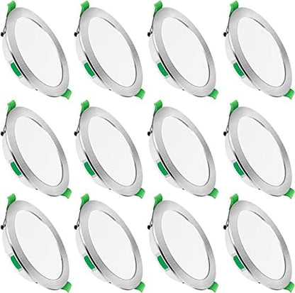 7W LED Recessed Ceiling Light, Dimmable 230V Downlights Ultra Slim 90-100mm Cutout, CCT Selectable Warm White 3000K Neutral White 4000K Cool White 6500K, LED Spotlights for Bathroom Kitchen, 12 Pack