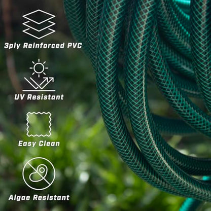 Faithfull 50M (164ft) Reinforced Hose Kit – PVC Garden Hose Pipe with 3 Fittings & Multipattern Spray Gun