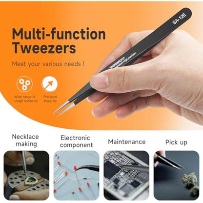 TOWOT 5PCS Precision Tweezers, Anti-Static Stainless Steel Tweezers for Electronics, Crafts, Welding, and Jewelry Making Industrial Tweezers