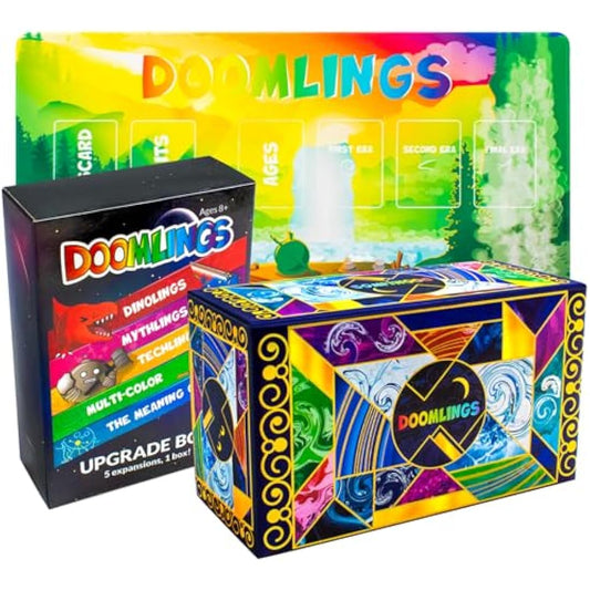Doomlings Deluxe Bundle - A Delightful Card Game For The End of The World - Best New Strategy Card Game for Adults, Teens & Kids| 2-6 Players | Perfect for Families | Includes 5 Expansions & 1 Playmat