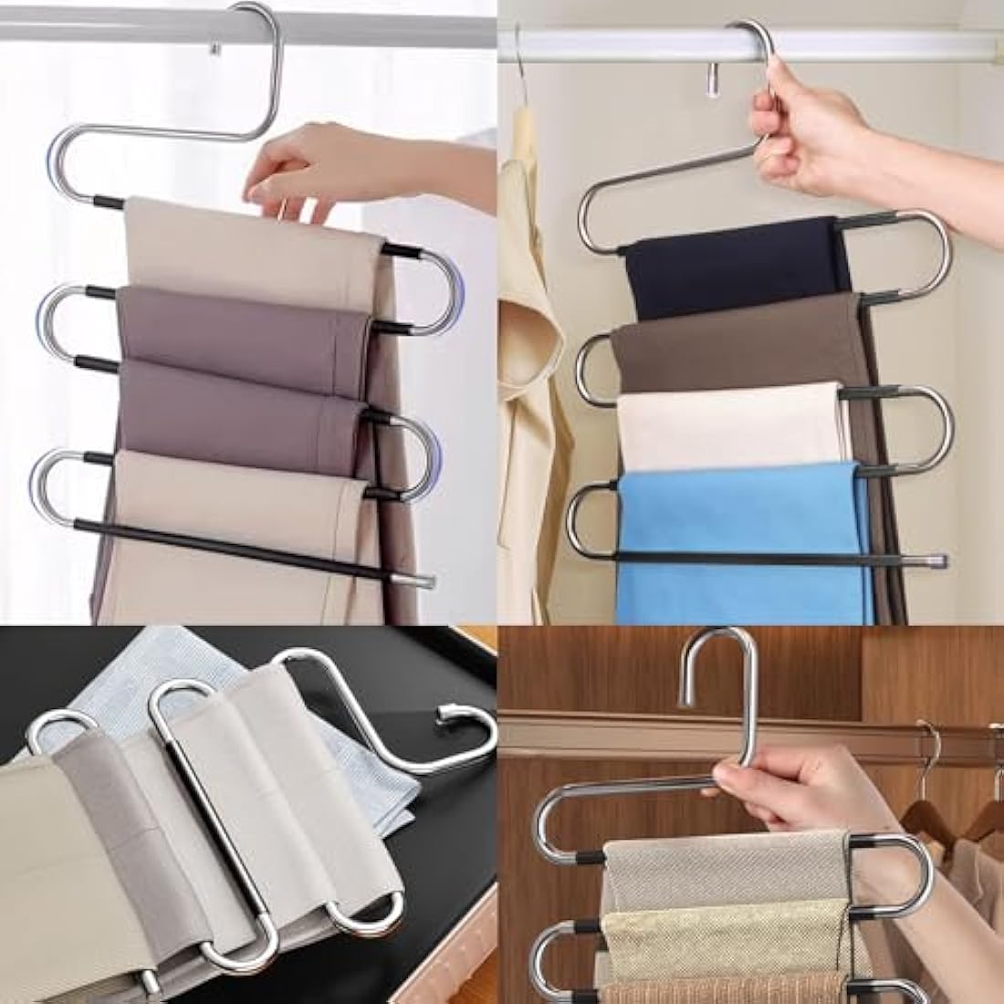 Trouser Hanger, 3 Pack Hangers Space Saving S-Type Clothes Pants Non-Slip Closet Organizer for Scarfs Jeans Trousers Towels