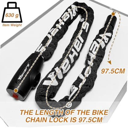 Bike Lock, Bicycle Lock Thick Heavy Duty Anti-Theft Bike Chain Lock High Security Cycling Lock with 2 Keys Suitable for Scooters, Mountain Bikes, Motorbikes, Door, Gate, Fence