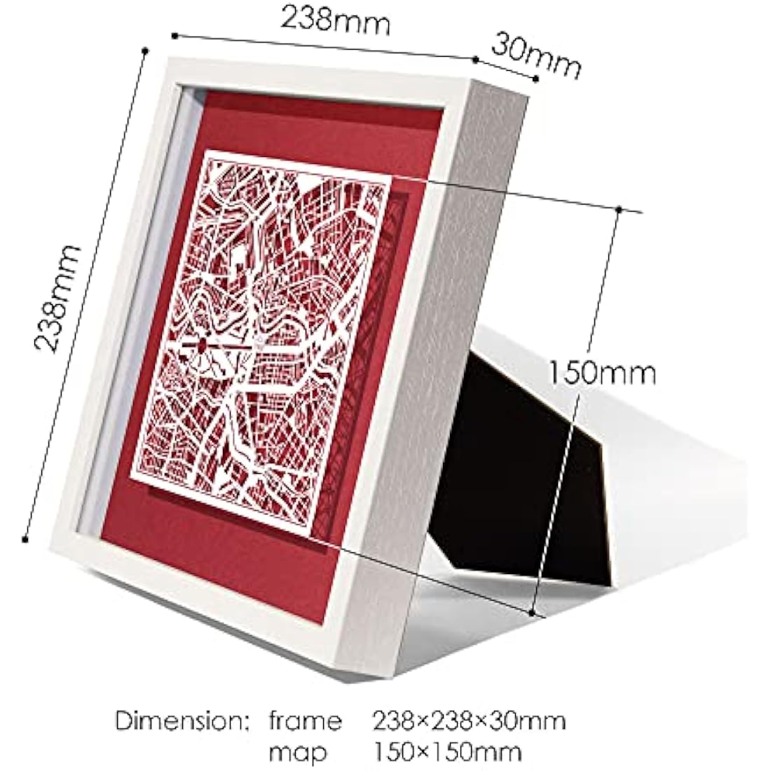 O3 DESIGN STUDIO Munich Marco de Papel para mapas, White map, White frame, 9x9 inches, Gift Boxed, 4 background color, self-changing, Paper Art