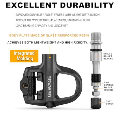 GEWAGE Click Pedals for Road Bikes, Adjustable Tension, Robust Composite Body, Compatible with Look KEO System, Includes Cleats and Mounting Hardware