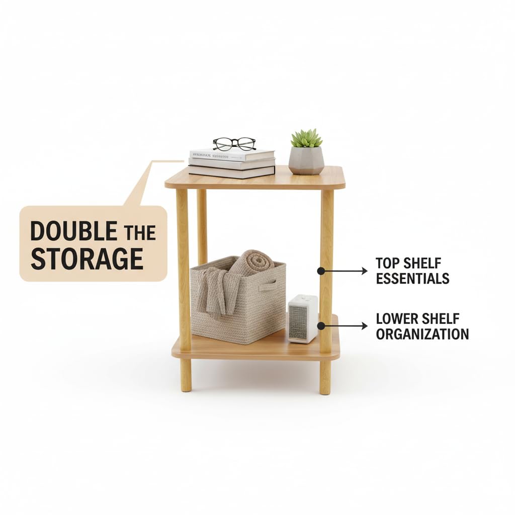 SFHKZCM 2-Tier Narrow Side Table with Storage Shelf - Stylish Bedside Nightstand for Small Spaces | Perfect for Bedroom, Living Room, Entryway