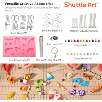 Shuttle Art Polymer Clay, 57 Colors Oven Bake Modeling Clay, Creative Clay Kit with 19 Clay Tools and 10 Kinds of Accessories, Non-Toxic, Non-Sticky, Ideal DIY Art Craft Clay Craft for Kids Adults