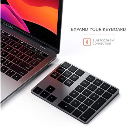 Satechi Bluetooth Extended Numeric Keypad – Slim Rechargeable 34-Key Numberpad – for M4/M2/M1 MacBook Pro/Air, M4/M2/M1 iPad Pro/Air, M2 Mac Mini, iMac M1/M4 (Space Grey) (US-QWERTY LAYOUT)