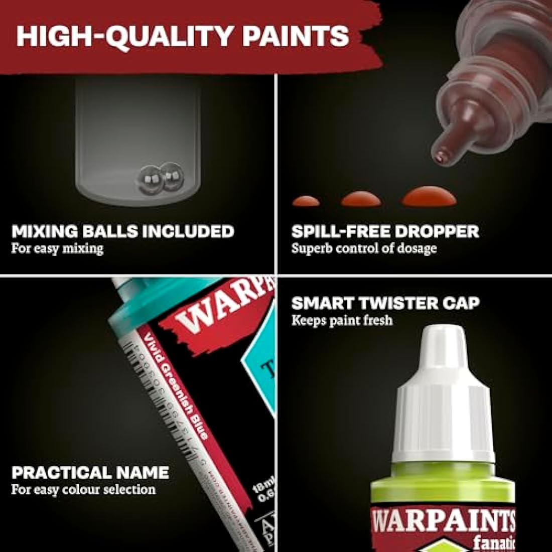 The Army Painter Warpaints Fanatic: Starter Set Combo, 11x18 ml paints: 7 Acrylic colours, 2 Metallics, 1 Wash, 2 Brushes & 1 Free Miniature figure, For models and miniature painting, DnD & Warhammer
