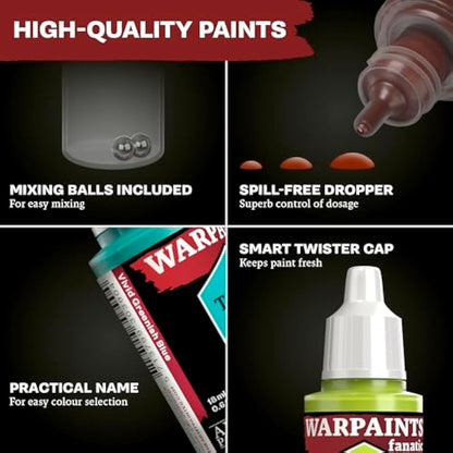 The Army Painter Warpaints Fanatic: Starter Set Combo, 11x18 ml paints: 7 Acrylic colours, 2 Metallics, 1 Wash, 2 Brushes & 1 Free Miniature figure, For models and miniature painting, DnD & Warhammer