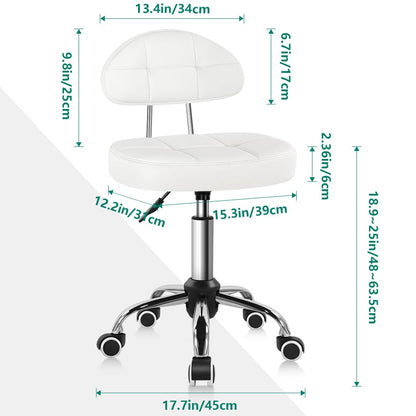 BFTOU Square Swivel Stool on Wheels Perfect for Work SPA Shop Massage Height-Adjustable and Cost-Effective Rolling Stool Chair with Back White (WHITE)