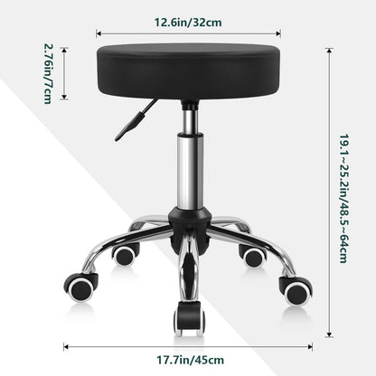 BFTOU Black PU Leather Swivel Stool on Wheels Perfect for Salon Work Home SPA Shop Height-Adjustable and Cost-Effective Rolling Stool Chair Small