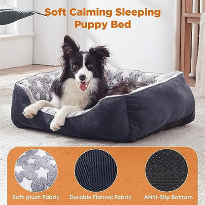 MIXJOY Large Dog Bed(76x61cm), Super Soft Cosy Rectangle Dog Beds, Grey Washable Pet Bed, Ideal for Doberman Pinscher, Sheltie, Border Collie, Australian Herding Dog