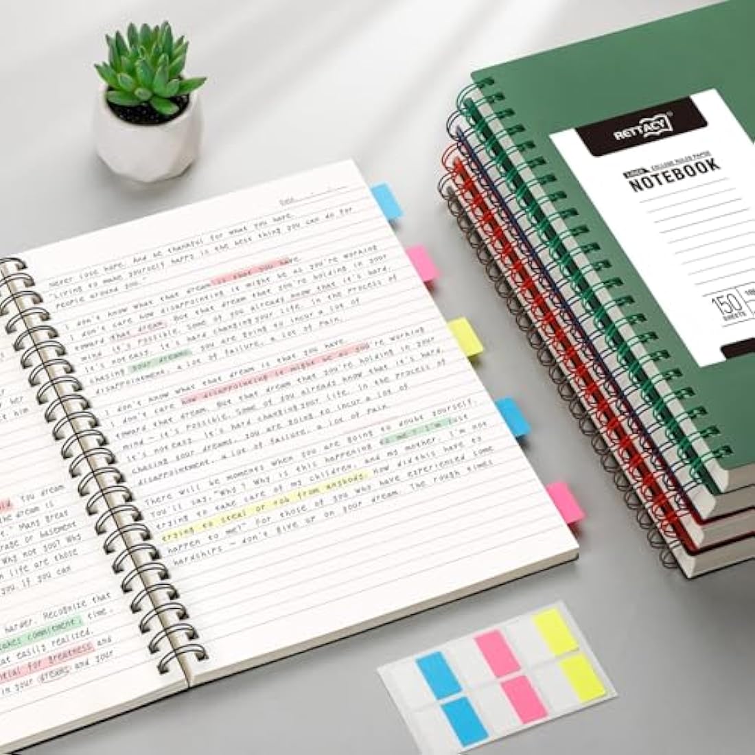 RETTACY A5 Notebook, Notepad, Wirebound Spiral Notebooks 300Pages /150 Sheets for Writing,100gsm College-Ruled Paper, Retro PVC Cover, for Men Work Office School,14.5 x 21cm - Navy blue