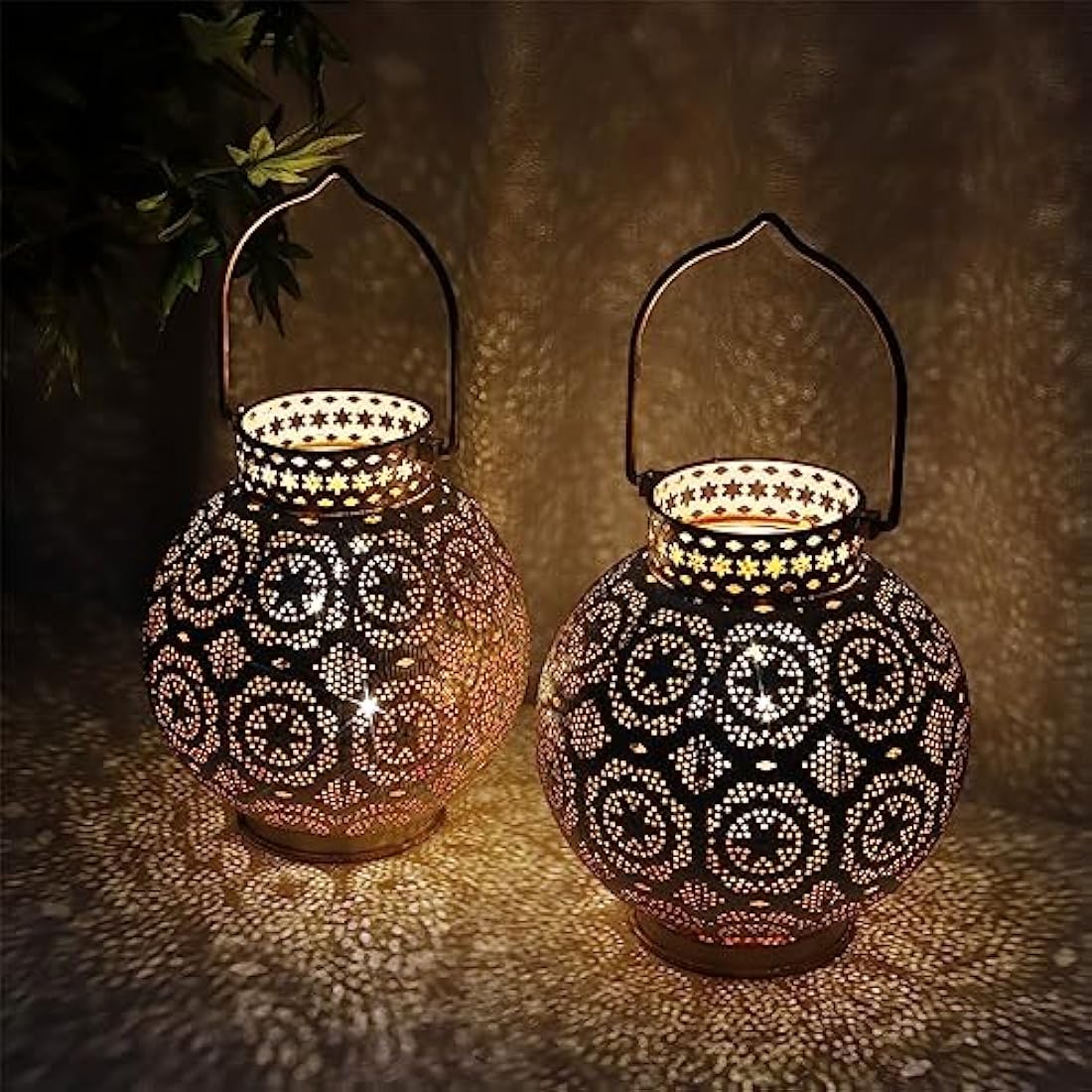 TRIROCKS Set of 2 Moroccan Style Metal Table Lamp 18cm H Battery Powered Cordless Lanterns with LED Fairy Lights Bulb Perfect for Home Living Room Parties Tabletop Indoors (White)