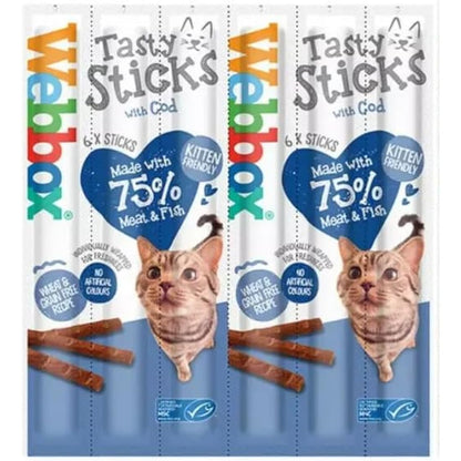 Webbox *NEW* 6 PACK MIXED CAT STICKS CAT KITTEN MEATY STICK TREAT COD DUCK BEEF CHICKEN TURKEY SALMON