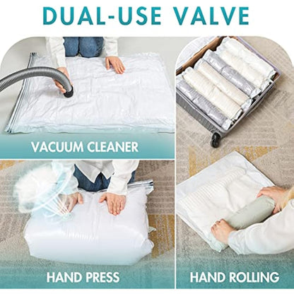 TAILI Vacuum Storage Bags 20 Pack Space Saver for Travel and Home (4 Jumbo, 4 Large, 4 Medium, 8 Roll-Up) Reusable Vacuum Bags for Clothing, Bedding, Duvets, Save 80% More Storage Space