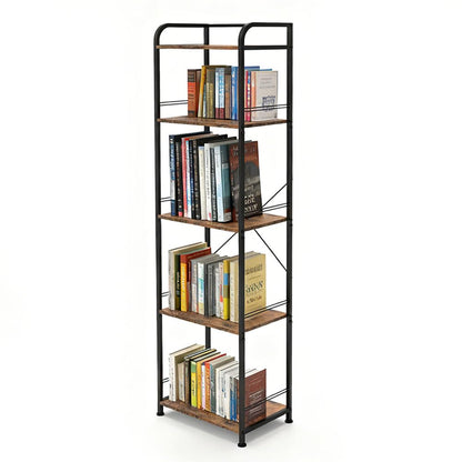 Forthcan 5-Tier Bookshelf, Bookcase, Shelving Unit, Floor Standing Book Shelf, Wooden Shelf and Metal Frame Book Rack