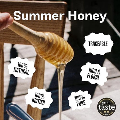 Black Bee Honey - Pure British Summer Honey, Runny with a Rich Heady Floral Flavour, Unprocessed, Single Source from Hive to Jar, Never Blended - Delicious on Toast, Soothing in Drinks, 1Kg Tub