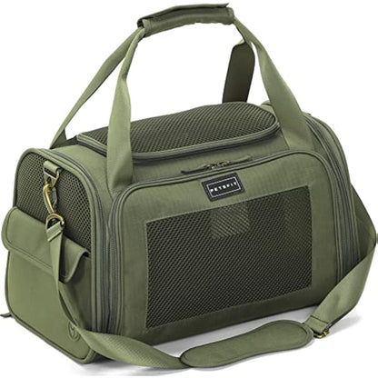 Petsfit Cat Carrier Large,Small Dog Travel Carrier with Soft Expandable Mat, Airline Approved Collapsible Transport Bag with Ventilation Quadrangle Oxford Fabric, Portable Cat Bag, Green