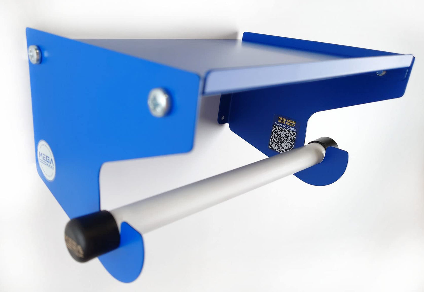 MegaMaxx Blue Roll and Paper Towel Holder - Wall Mounted Dispenser - Portable Industrial Paper Storage Shelf for Workshop, Kitchen, Toilet