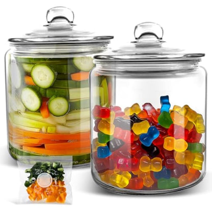 MASTERTOP Biscuit Jars, Set of 2 Glass Storage Jar with Airtight Lid, 3.9L Cookie Jar Sweet Jars with 15pcs Storage Bags, Clear Glass Container for Coffee, Sugar, Pickle, Oats, Flour, Pods