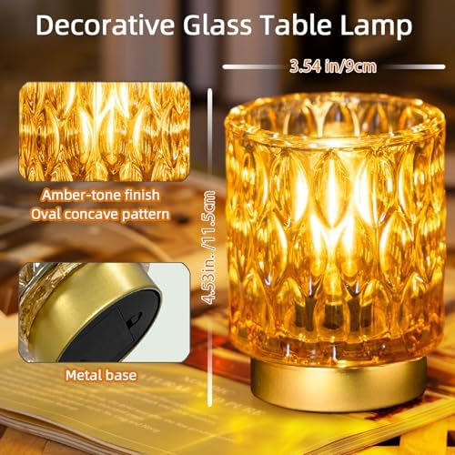 Premier Battery Operated Lamp, Bedside Lamps Set of 2 Timer, Cordless Table Lamp, Mini Battery Operated Lights, Decorative Table Lamps for Bedroom Living Room, Amber [Energy Class E]