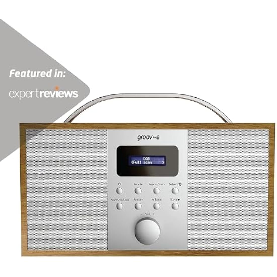 Groov-e Boston Wooden DAB & FM Digital Radio - Built-In Alarm Clock, Dynamic Range Control & Bluetooth Connectivity - LCD Display - Mains or Battery Operated - Portable Radio - 40 Preset Stations