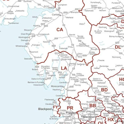 UK White Postcode Area Medium Wall Map (AR4) - 23.5" x 33.25" Laminated