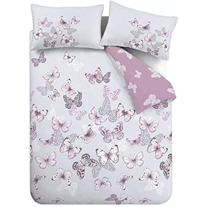 Catherine Lansfield Bedding Scatter Butterfly Double Duvet Cover Set with Pillowcases Heather