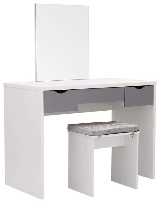 GFW Elizabeth Dressing Table Set White. Make Up & Hair Vanity Table With Drawers, Large Mirror & Plush Padded Stool. Modern Makeup Desk For Bedroom, H