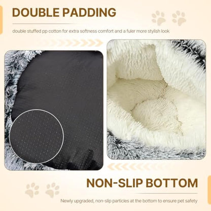 Calming Dog Bed Fluffy Plush Pet Bed under 10kg,Washable Anti Anxiety Small Medium Dog Bed,Indoor Cats Dogs Soft Warm Donut Cave Bed Patent No.: 6242416(Grey)