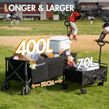 Portal 400L Festival Trolley on Wheels XXL Extended with Brakes Camping Trolley Cart Heavy Duty Beach Wagon Longer Pull along Collapsible Garden Cart Hand Truck Trailer Buggy for Fishing Picnic 160KG