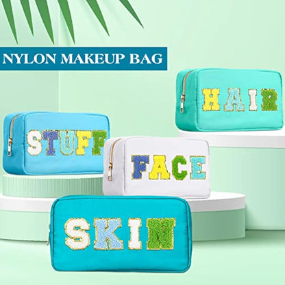 4 Pcs Preppy Makeup Bag Chenille Letter Nylon Cosmetic Bag Makeup Organizer Bag Toiletry Cosmetic Case Preppy Bag with Zipper Stuff Bag Cosmetic Pouch Makeup Pouch for Women Teen Girl, Bright Colors