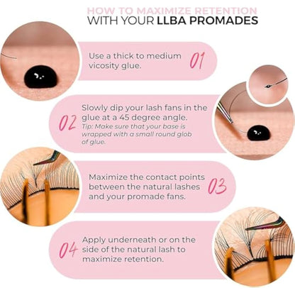 LLBA Promade Mix 1500 Fans | Handmade Volume Eyelashes | Multi Selections From 5D To 12D | C CC D Curl | Thickness 0.03~0.1 mm | 9-18mm Length | Long Lasting | Easy Application 5D-0.07 C 9-14mm