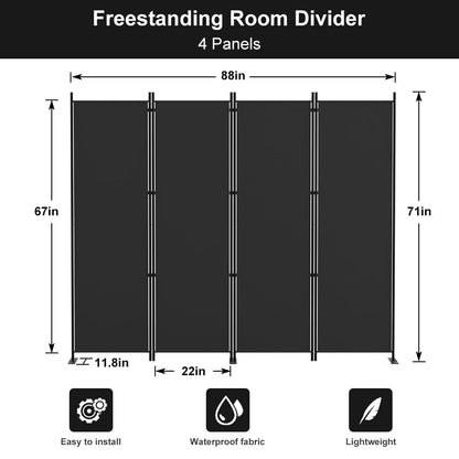 Kokorona Folding Room Divider 4 Panel, Portable Privacy Screen for Home Office, Partiton Wall Room Divider for Room Separation, Included-Cover Strips