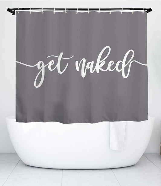 goodbath Grey Shower Curtain Short, Get Naked Waterproof Bathroom Curtains Anti Mould Fabric Bath Curtains, 180cm x 150cm, Gray