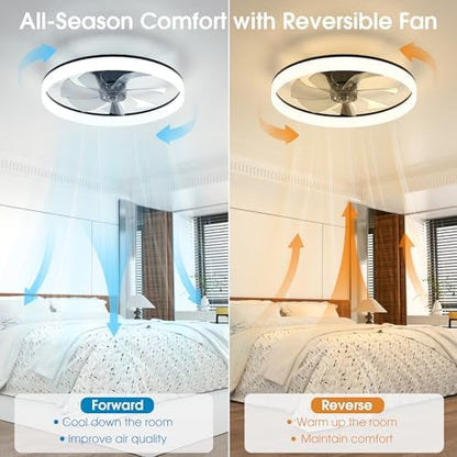 NIORSUN 60cm Ceiling Fans with Lights and Remote, 6 Speeds Modern Smart LED Ceiling Fan Light, 3000K-6500K Dimmable Quiet Fan Lights Ceiling for Bedroom Living Room Dining Room (Black)