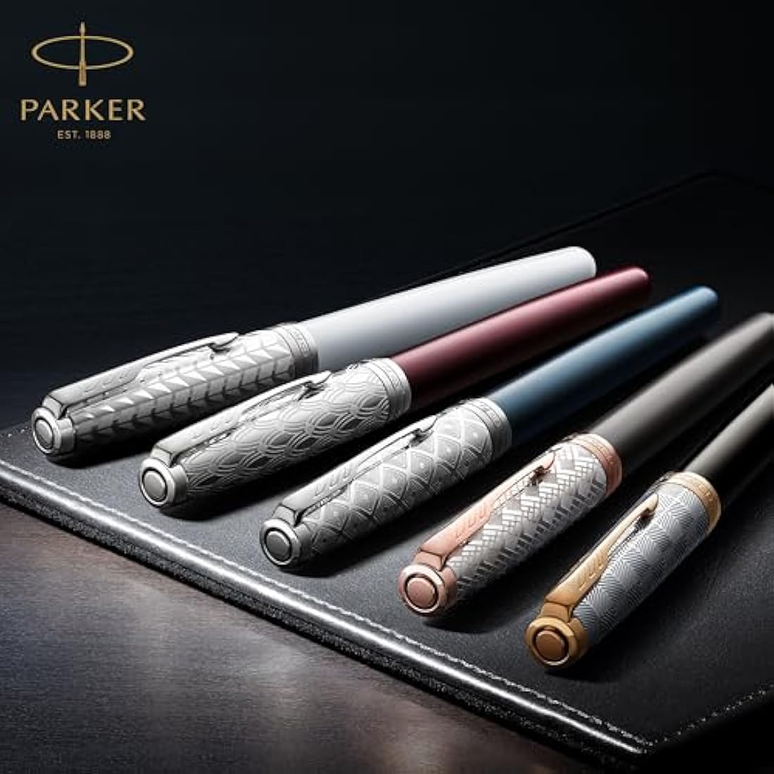 PARKER Sonnet Fountain Pen | Premium Metal and Blue Satin Finish with Chrome Trim | Fine 18k Gold Nib with Black Ink Cartridge | Gift Box