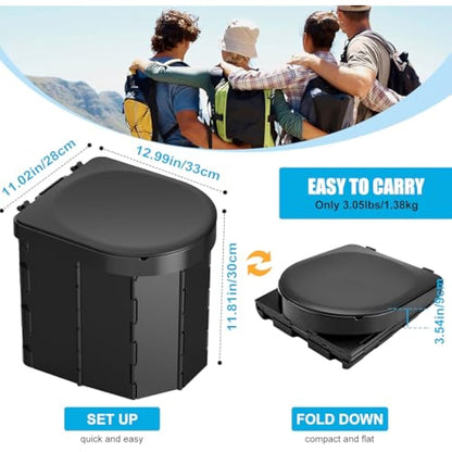 WADEO Upgraded Camping Toilet, Portable Travel WC with Lid Toilet Roll Holder, Perfect for Camping, Trip, Car (Black - Female Urinal + Chemical Bags)