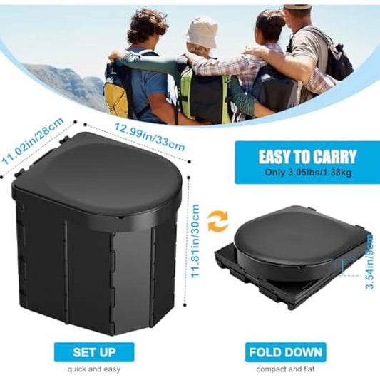 WADEO Upgraded Camping Toilet, Portable Travel WC with Lid Toilet Roll Holder, Perfect for Camping, Trip, Car (Black - Female Urinal + Chemical Bags)