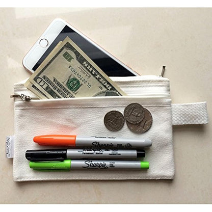 Augbunny 100% Cotton 16oz Canvas Zipper Makeup Pouch, Coin Purse, Cellphone Purse, Pen/Pencil Case 5-Pack