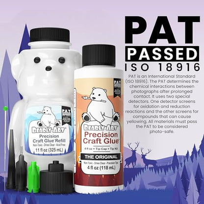 Bearly Art Precision Craft Glue -The Bundle - 4fl oz and 11fl oz Refill Bear - Tip Kit Included - Wrinkle Resistant - Flexible and Crack Resistant - Strong Hold Adhesive - Made in USA