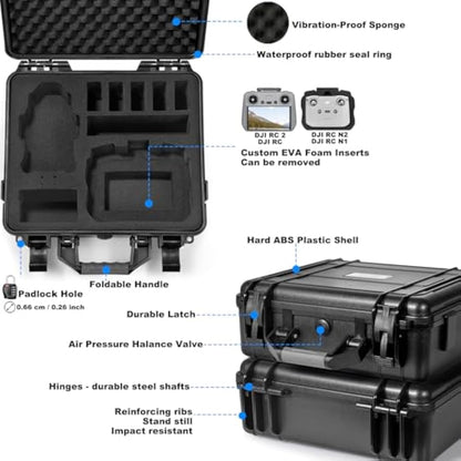 LEKUFEE Waterproof Hard Carrying Case for DJI Mini 4 Pro/3 Pro/3 Drone, DJI RC 2/RC N3/N2/N1 & More Accessories (Case Only)