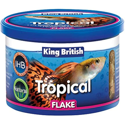 King British | Tropical Fish Flake With Immuno Health Booster | Complete Food for Tropical Fish | Helps Prevent Infection and Disease | High Protein Content | Includes Essential Vitamins | 28g